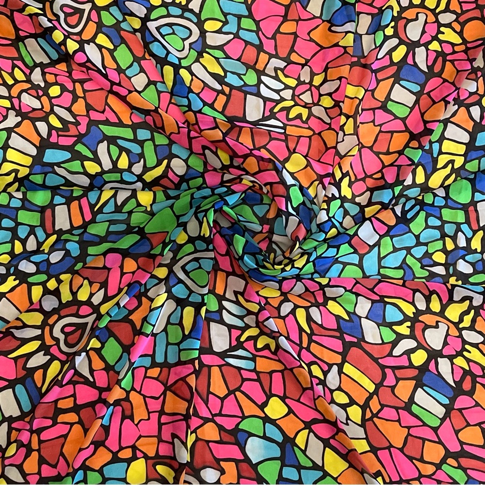 Multicolor Floral Colorful Mosaic Print Chiffon Sheer Fabric